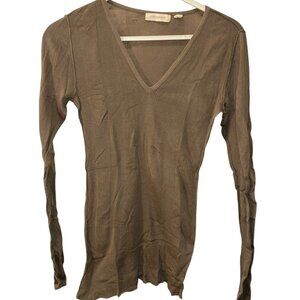 INHABIT silk cotton mocha brown ribbed extra fine long sleeved top shirt S